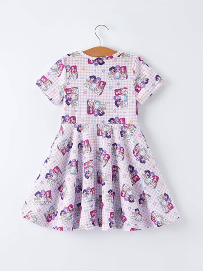 Purple Plaid Kpop Short Sleeve Girls Dress