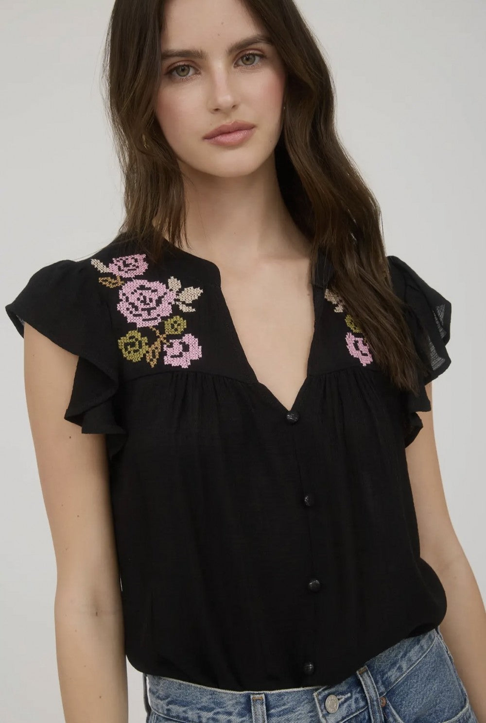 Floral Embroidery Short Sleeve|1867