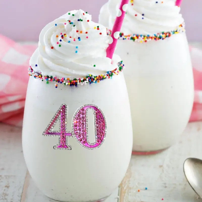 40th Birthday Jeweled Stemless Wine Glass|9197