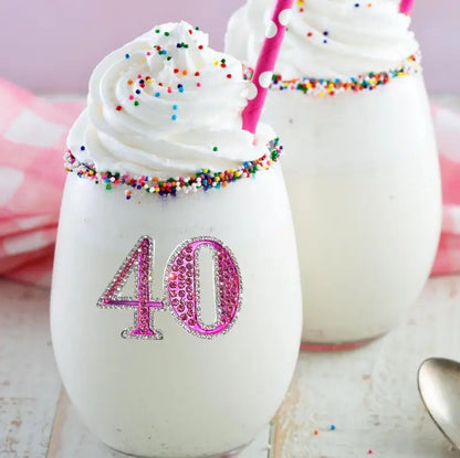 40th Birthday Jeweled Stemless Wine Glass|9197
