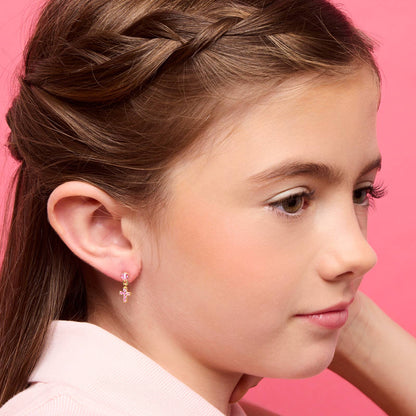 Little Luxe Drop Earrings | Cross with Pink Cubic Zirconia
