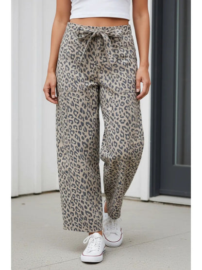 Leopard Drawstring Wide Leg Jeans|8729