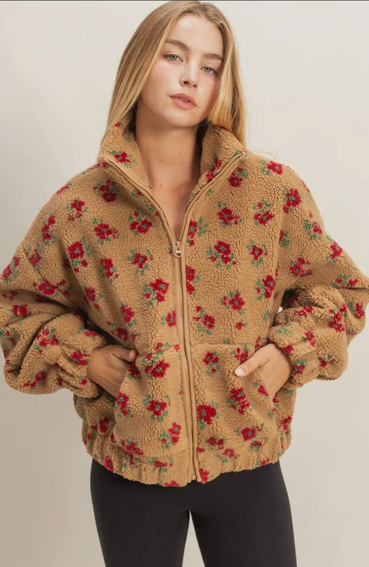 Teddy Brown and Floral Fleece Jacket|1647
