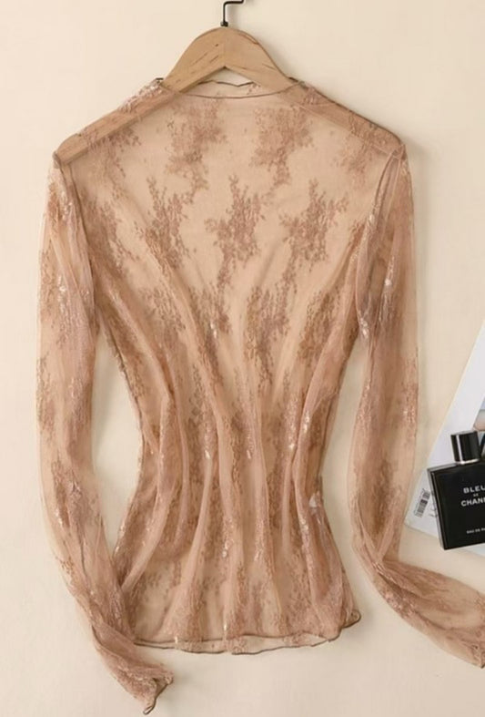 Mocha Lace Sheer Top|731