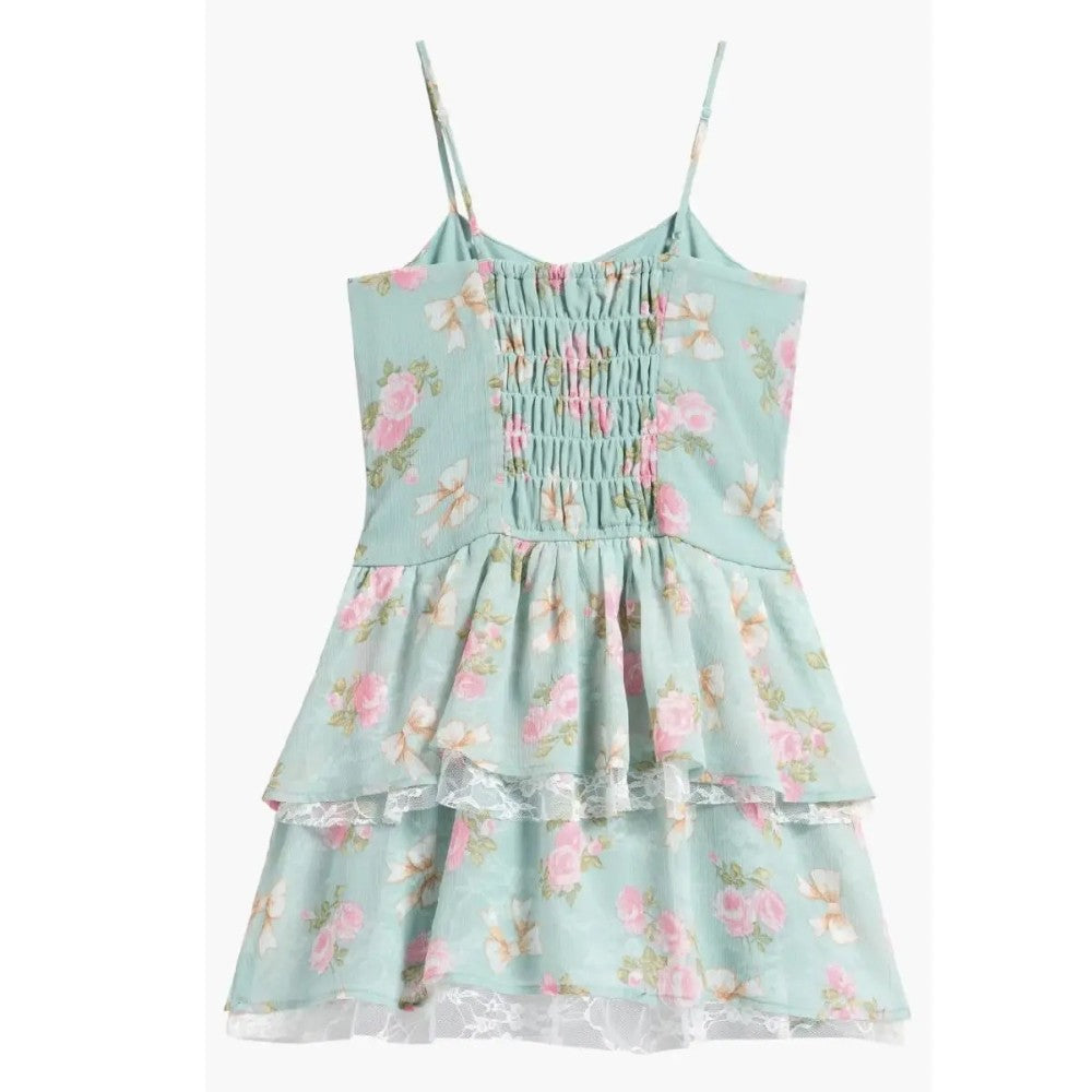 Tween Floral Lace Trim Dress|8593