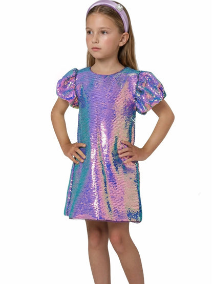 Mystic Mermaid Sequin Puff Sleeve Dress|8579