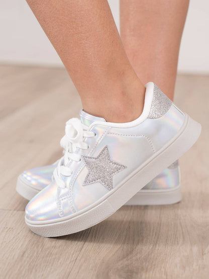 Girls' Holographic Sparkle Star Sneaker - Silver