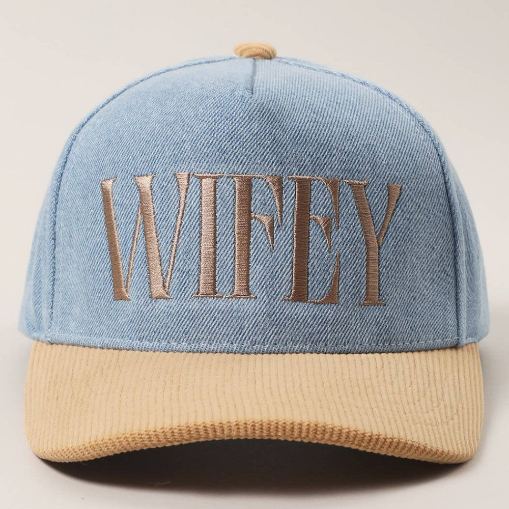Wifey Two-Tone Denim Corduroy Trucker Hat|1890