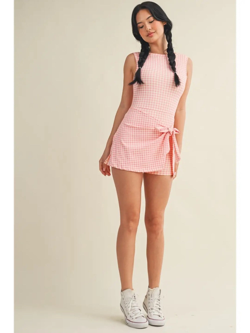 Gingham Print Wrap Tie Front Dress|7876