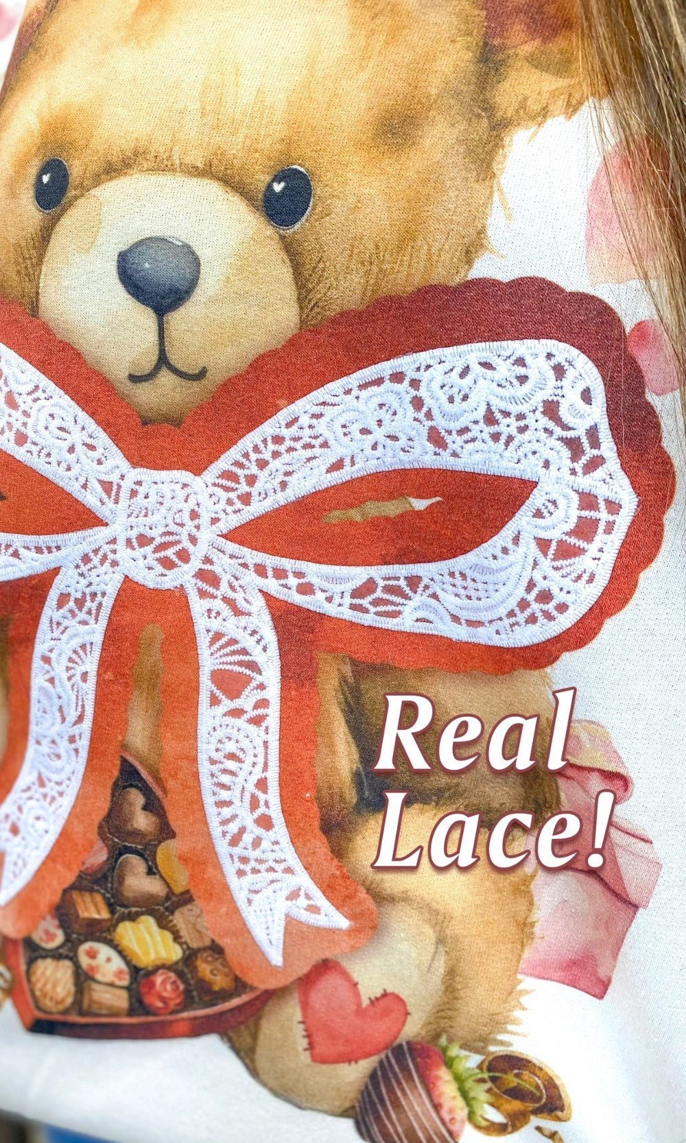 Valentine Teddy Bear Lace Graphic Sweatshirt|4756