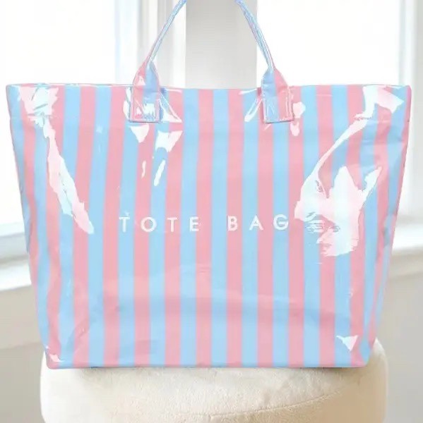 Blue And Pink Striped Tote Bag|8150