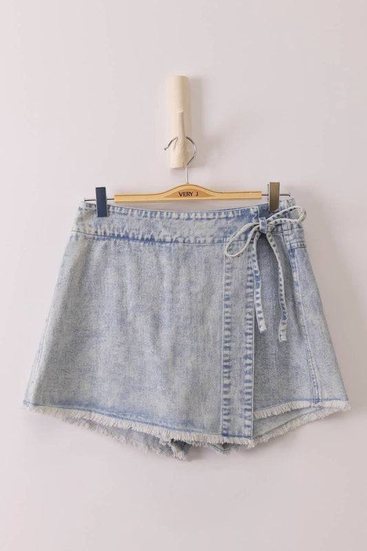 JEAN Washed Denim Skort: LT INDIGO|8543
