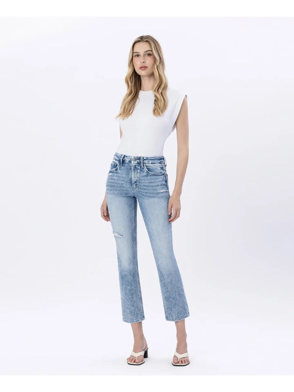 High Rise Crop Slim Straight Jeans|6056