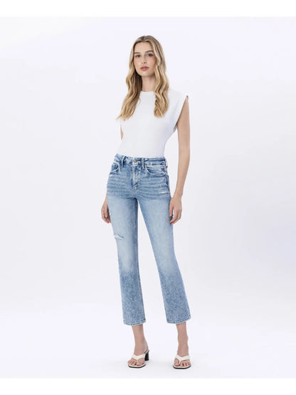 High Rise Crop Slim Straight Jeans|6056