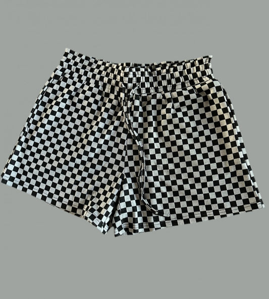 Black Checker Lounge Shorts|728