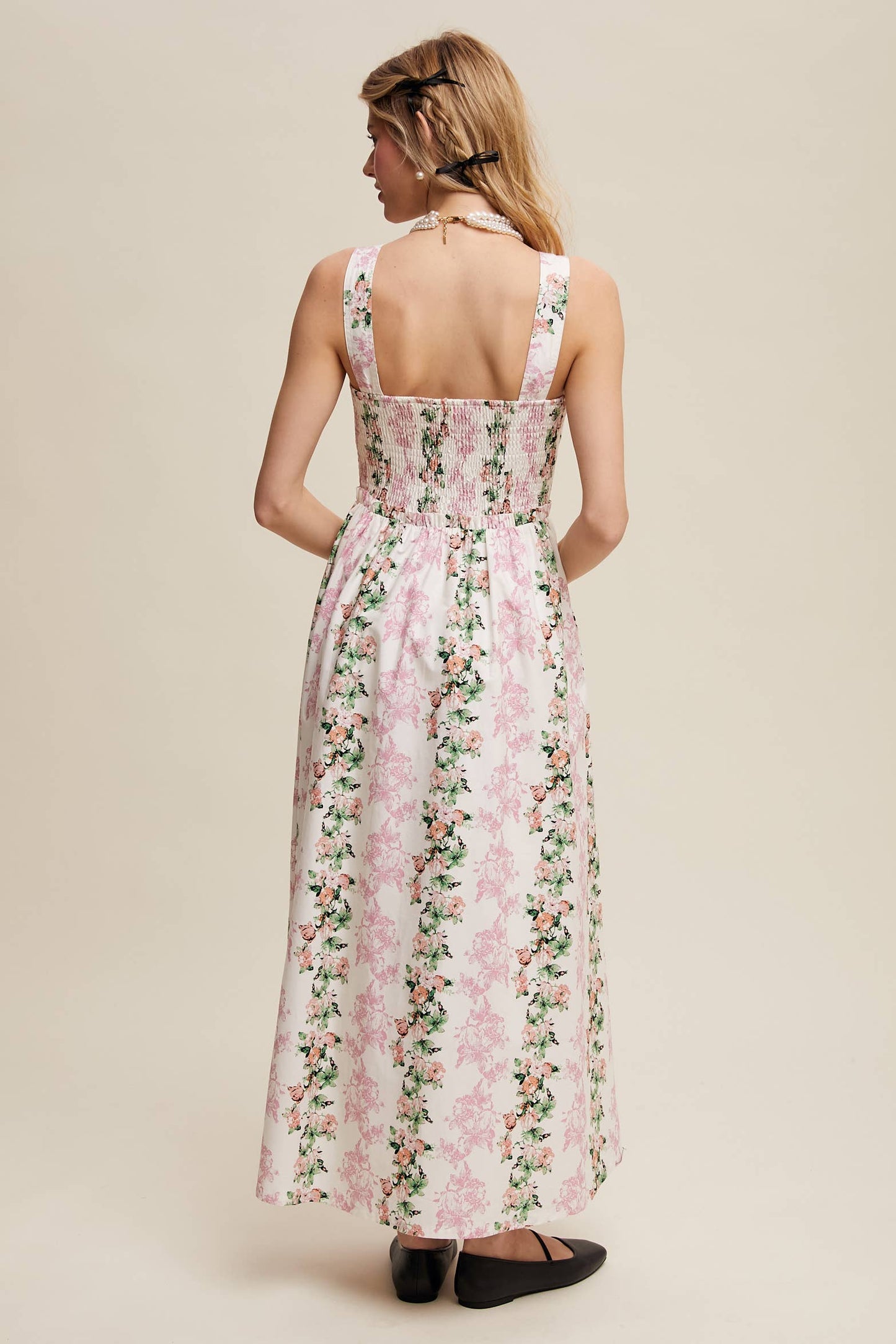 Floral Lace-Up Maxi Dress