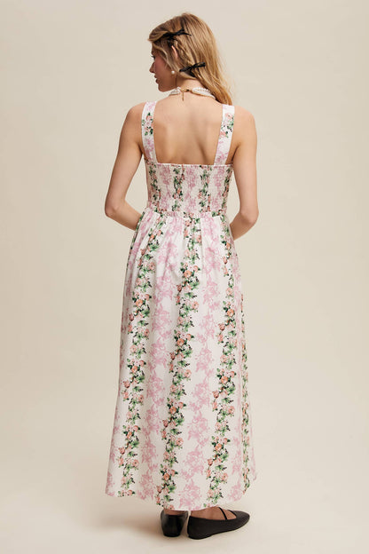 Floral Lace-Up Maxi Dress