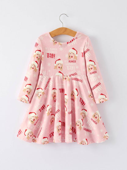 Christmas Ts Twirly  Print Girls Milk Silk Dress