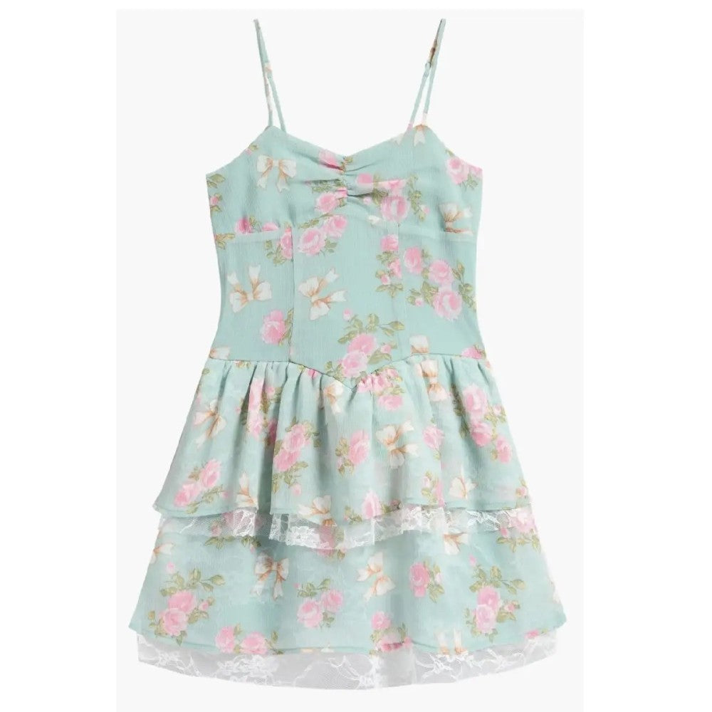 Tween Floral Lace Trim Dress|8591