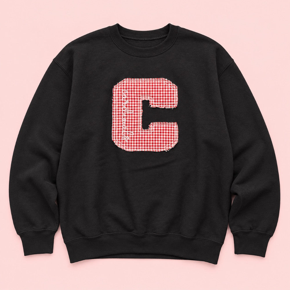 Preppy Cardinal Embroidered Crew: Black|9406