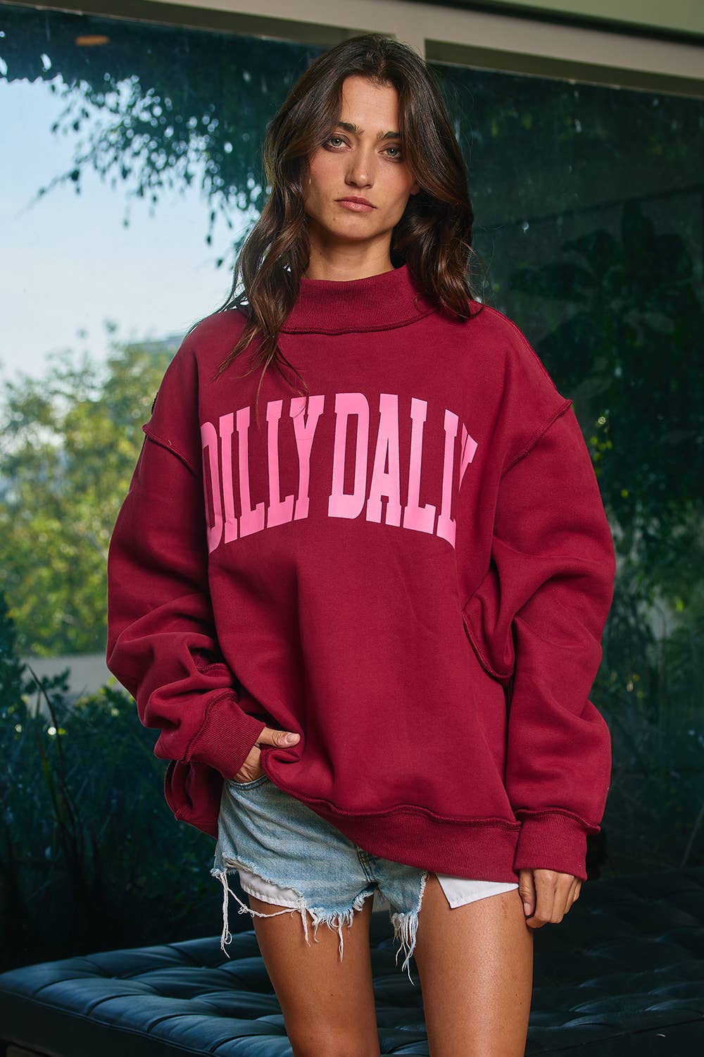 'DILLY DALLY' Mockneck Sweatshirt