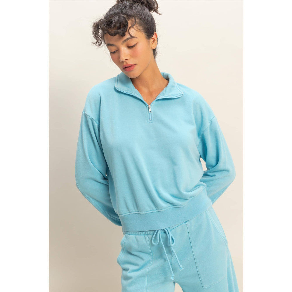 Half-Zip Burnout French Terry Pullover: BLUE|9354