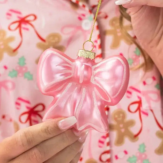 Pretty Pink Bow Glass Christmas Ornament|9308