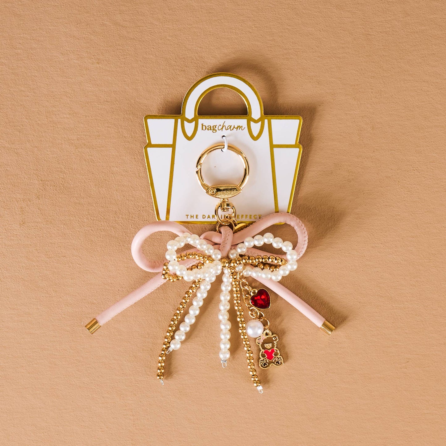 Layered Bow Bag Charm-Blushing Bear
