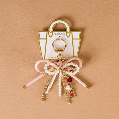Layered Bow Bag Charm-Blushing Bear