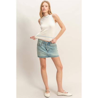 Contrast Trim Sleeveless Ribbed Top