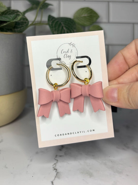 French Pink 3D Bow Hoops NF|5209