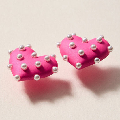 Pearl Studded Heart Earrings – Cute Valentine’s Day Statement Studs