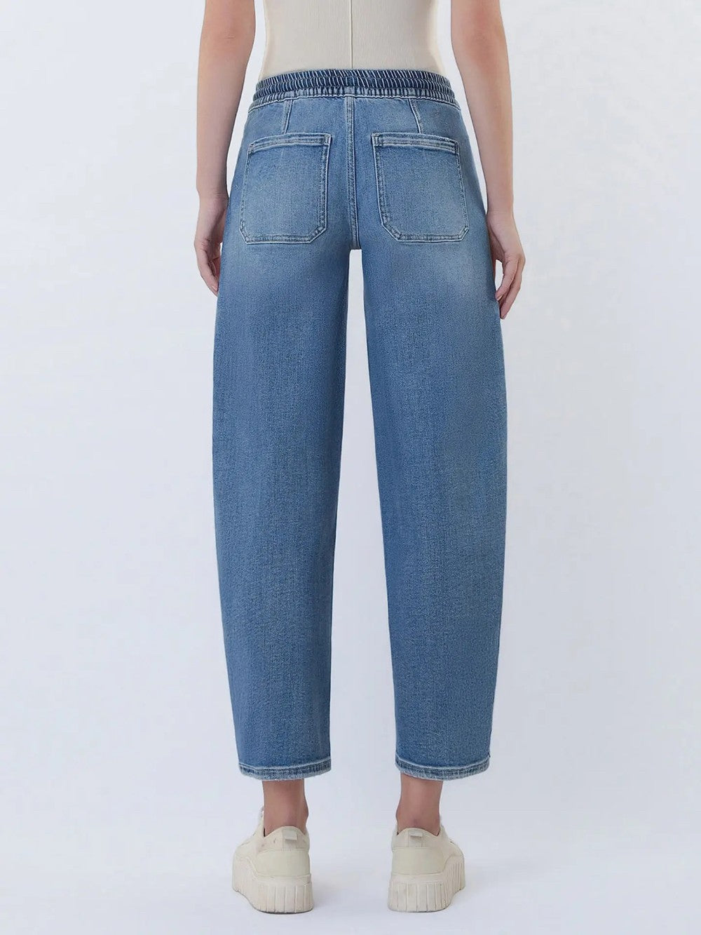 Elastic Waistband Wide Barrel Jeans|9212