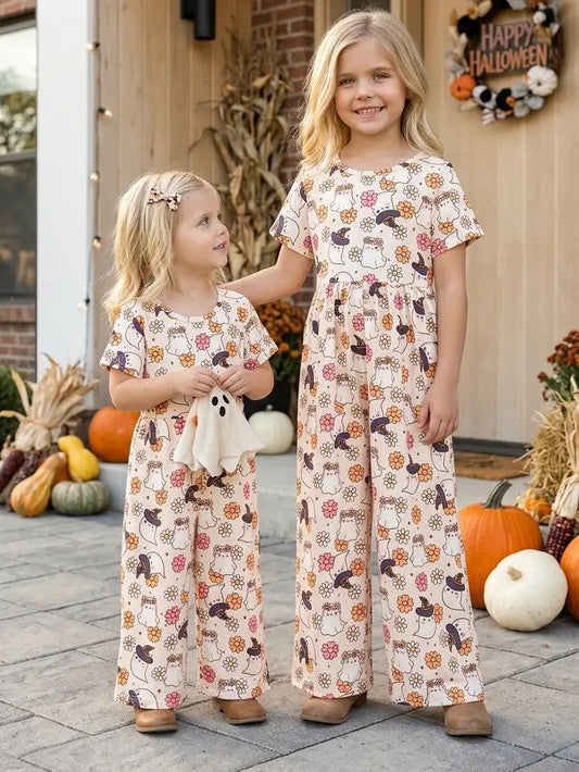 Floral & Ghost Printed Girls Jumpsuit|9119