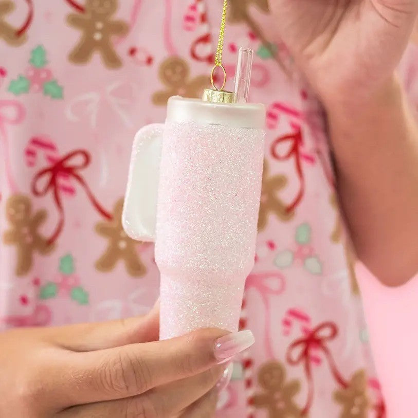 Trendy Pink Glitter Tumbler - Glass Ornament|9306