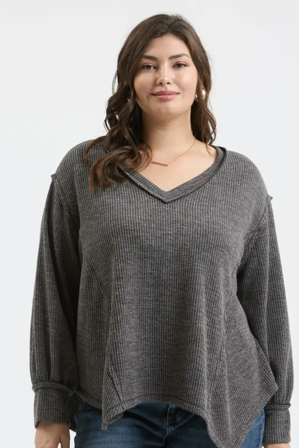 PLUS V Neck Knit Top|2670