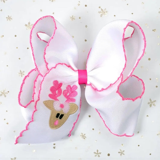 Embroidered Reindeer Moon Stitch Hair Bow|9107