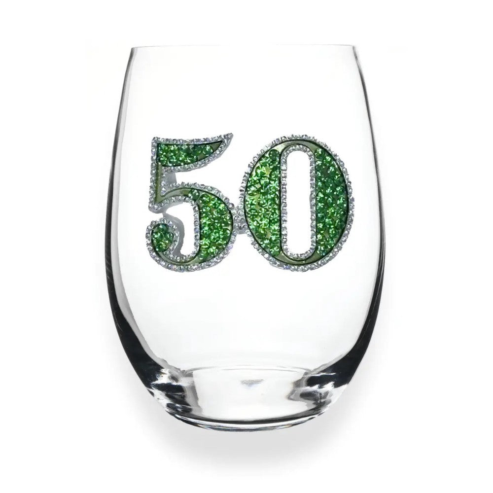 50th Birthday Jeweled Stemless Wine Glass|9194