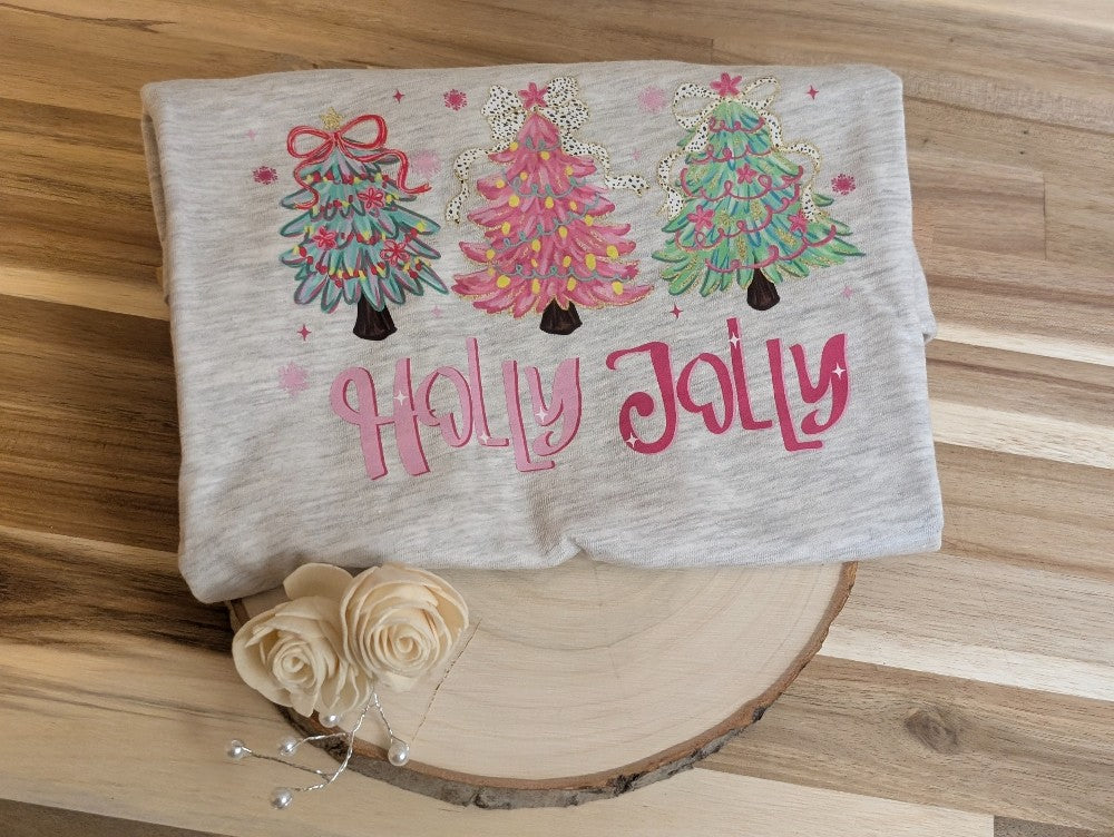 Holly Jolly Grey Kids Tee|2229