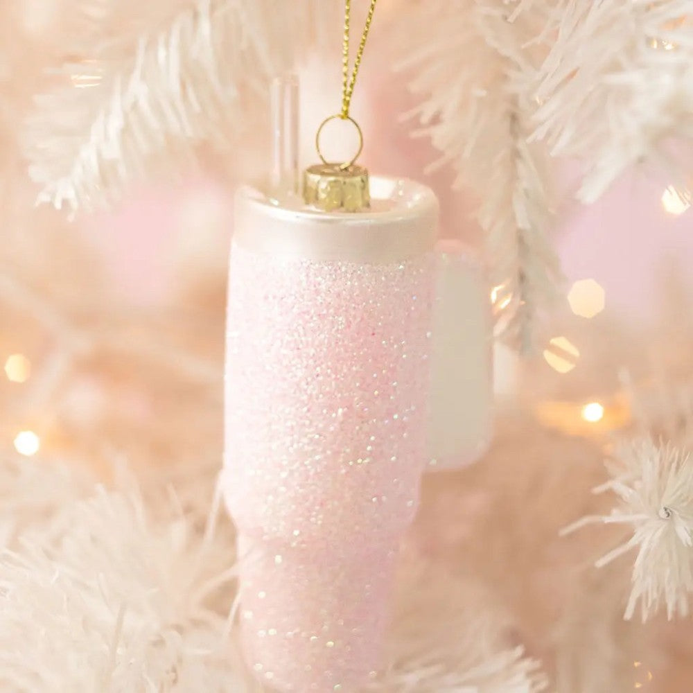 Trendy Pink Glitter Tumbler - Glass Ornament|9307