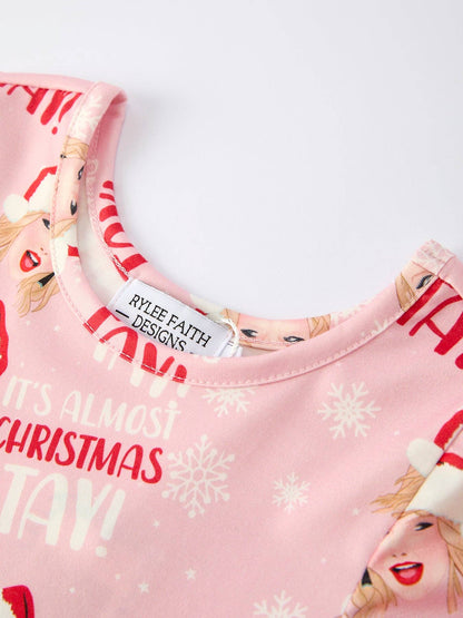 Christmas Ts Twirly  Print Girls Milk Silk Dress