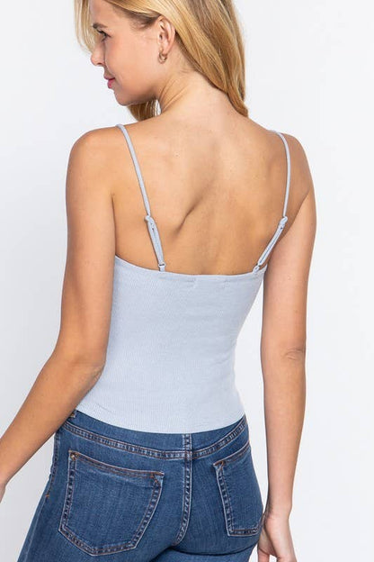 Straight Neck Two Ply Rib Knit Cami Top