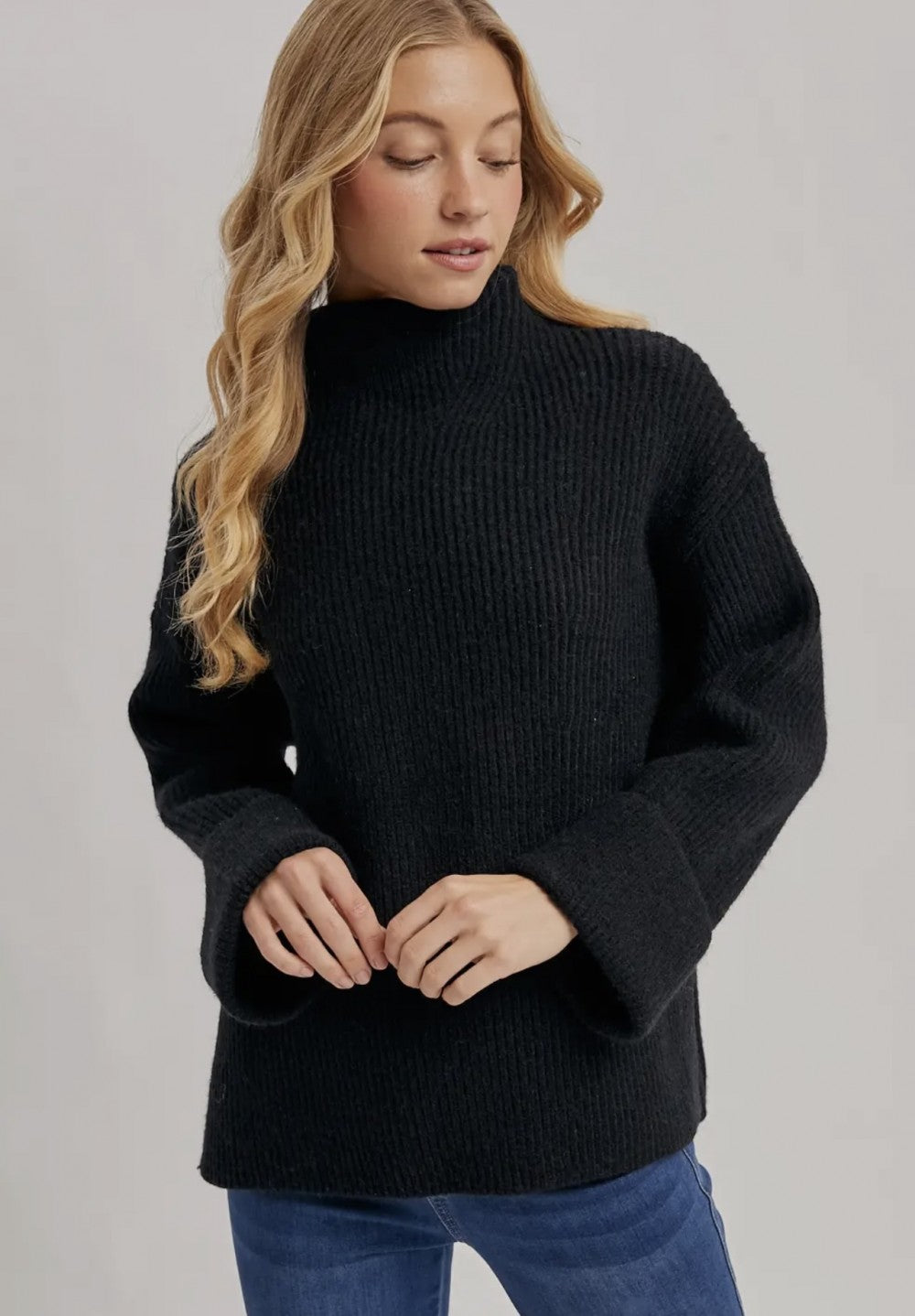 Black Mock Neck Sweater|2159