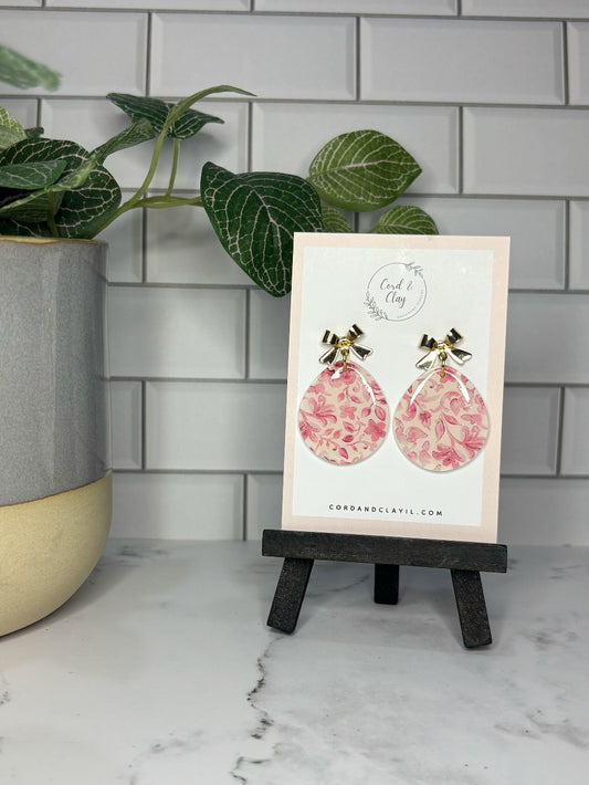 Pink Rose Bow Top Dangles|5221