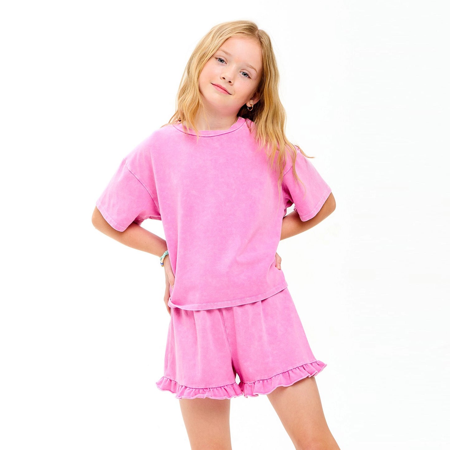 Mineral Wash Tween Ruffle Shorts