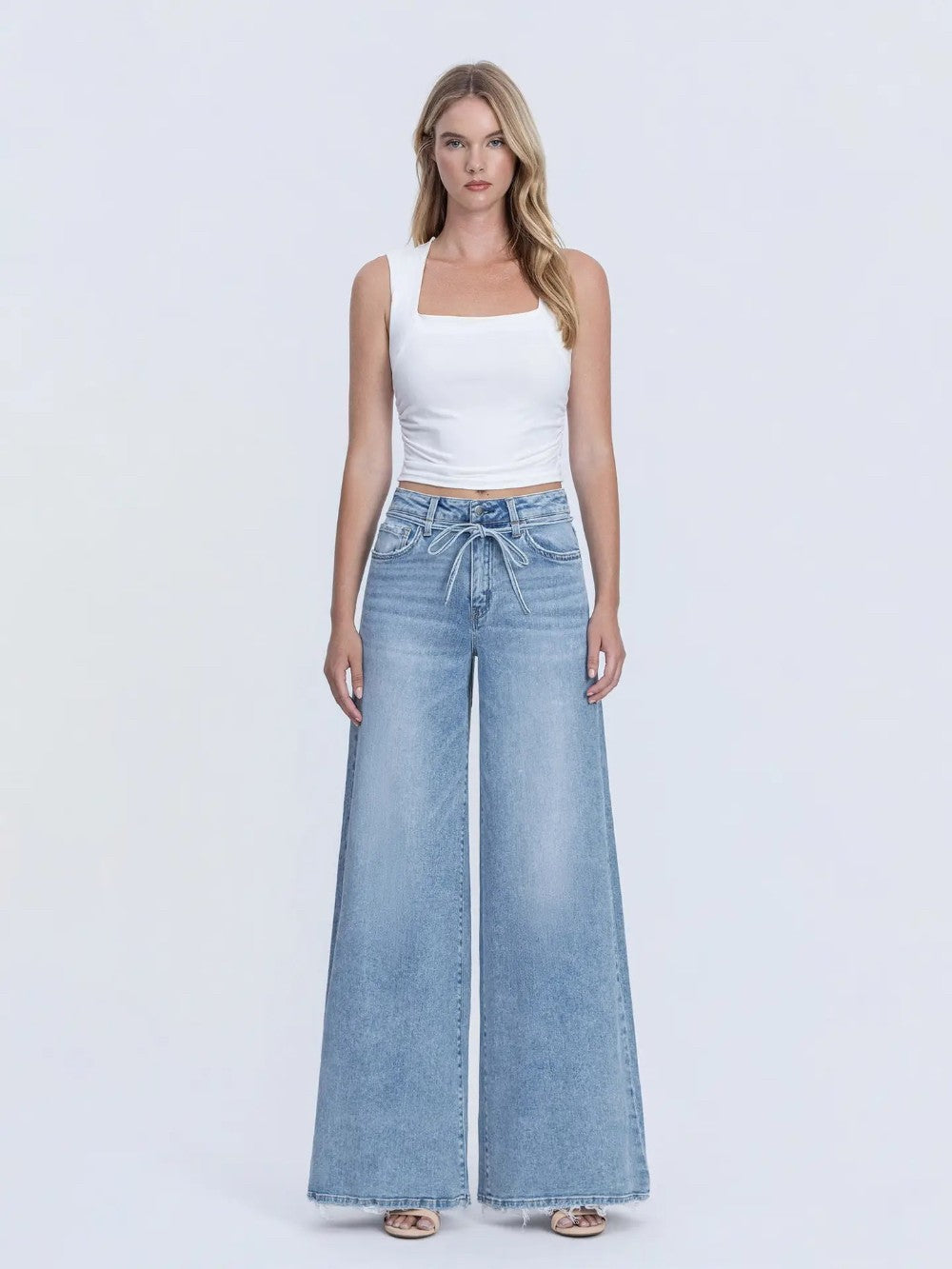 Highrise Drawstring Palazzo Jeans|8692