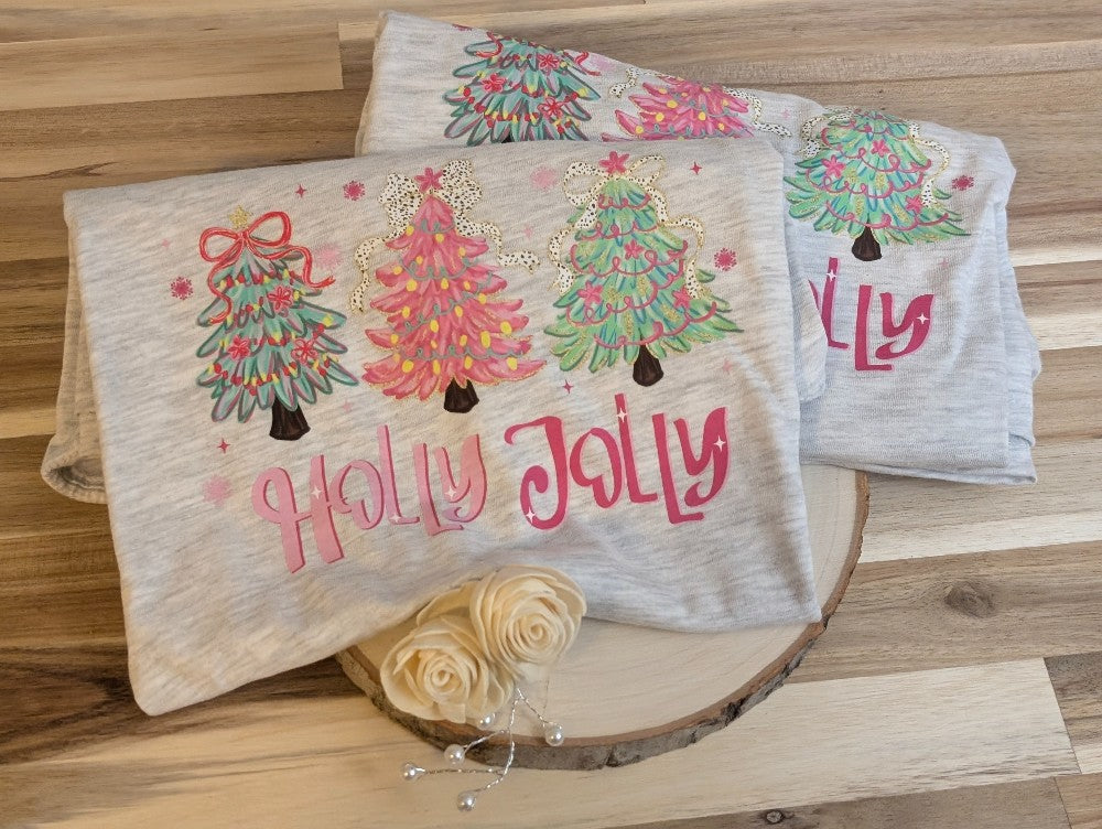 Holly Jolly Grey Kids Tee|2230