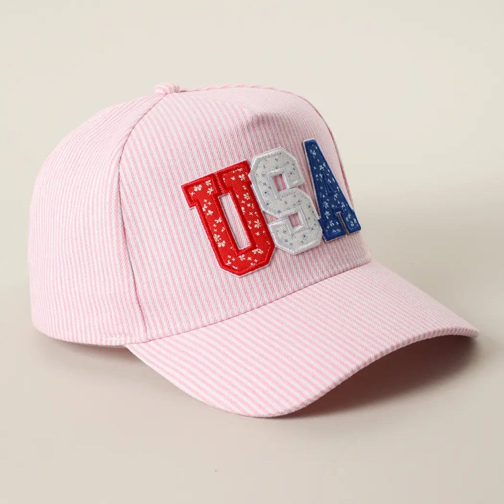 USA Letter Patch Striped Trucker Hat|8033