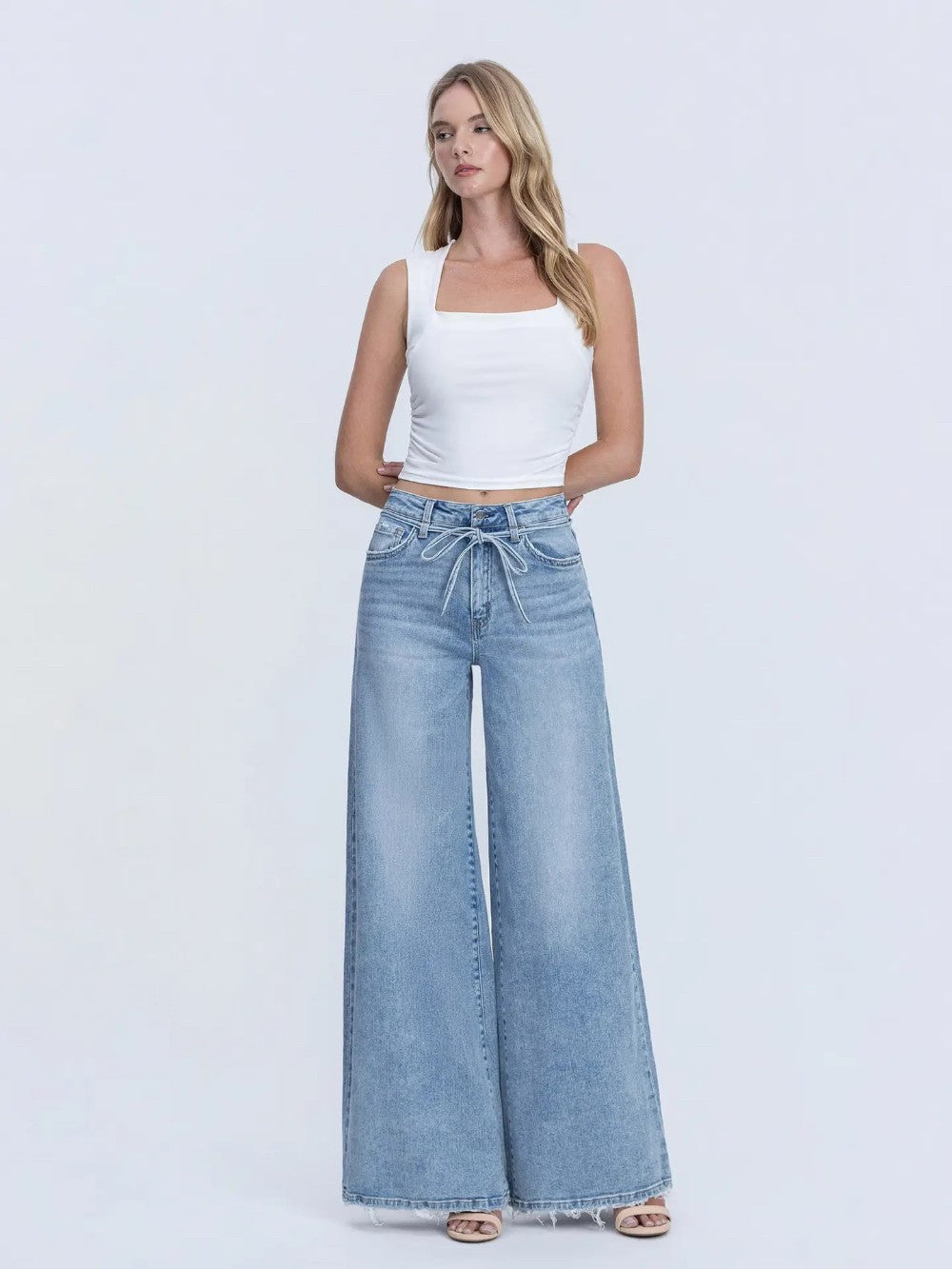 Highrise Drawstring Palazzo Jeans|8693
