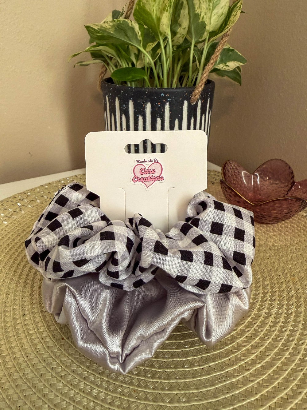 Scrunchie Set Grey & Black Square Pattern|7409